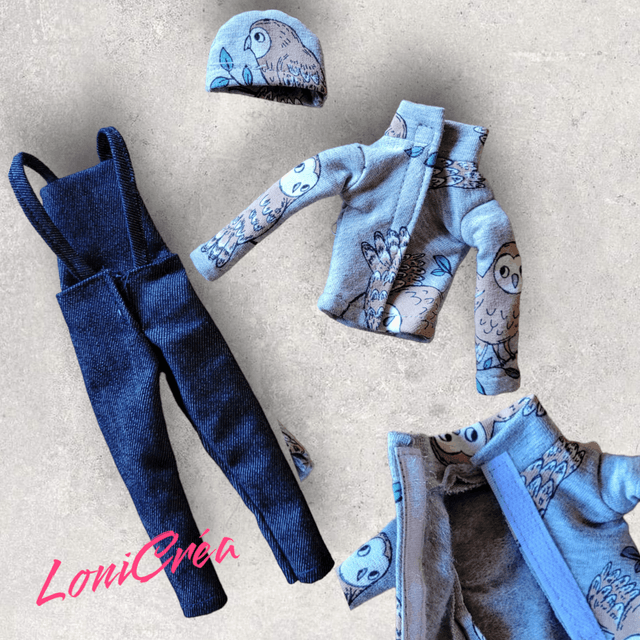 Salopette Pull & Bonnet "Hibou"