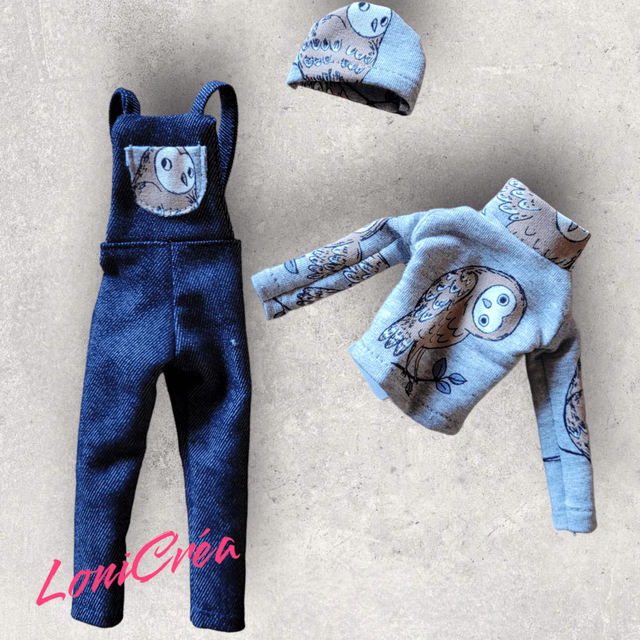 Salopette Pull & Bonnet "Hibou"